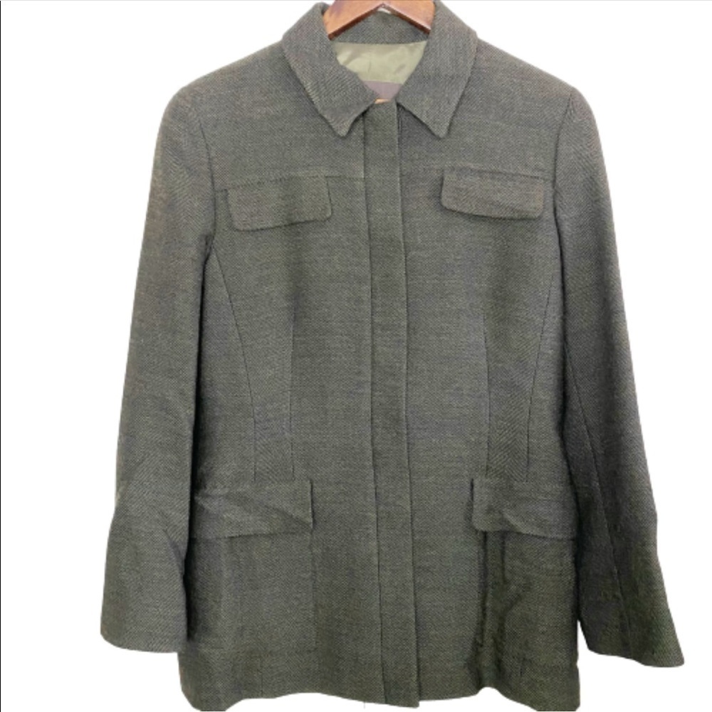 Davide Cenci 100% Wool Green Button Front Blazer - image 1